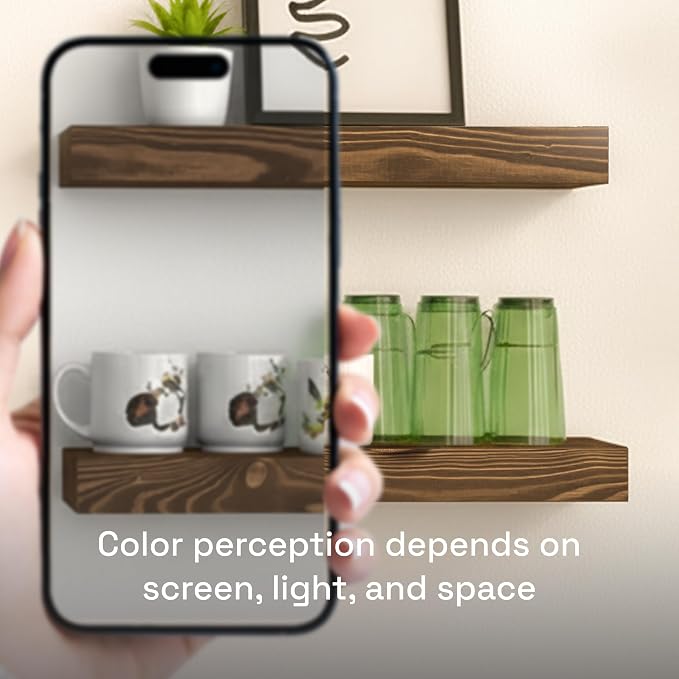 Solid Wood Floating Shelves for Wall 12 Inch Walnut, Small Wooden Shelf | Real Wood, Wall Mounted, Rustic, Bedroom Kitchen Bathroom Living Room, Walnut Finish, 12W x 6.7D, Set of 2