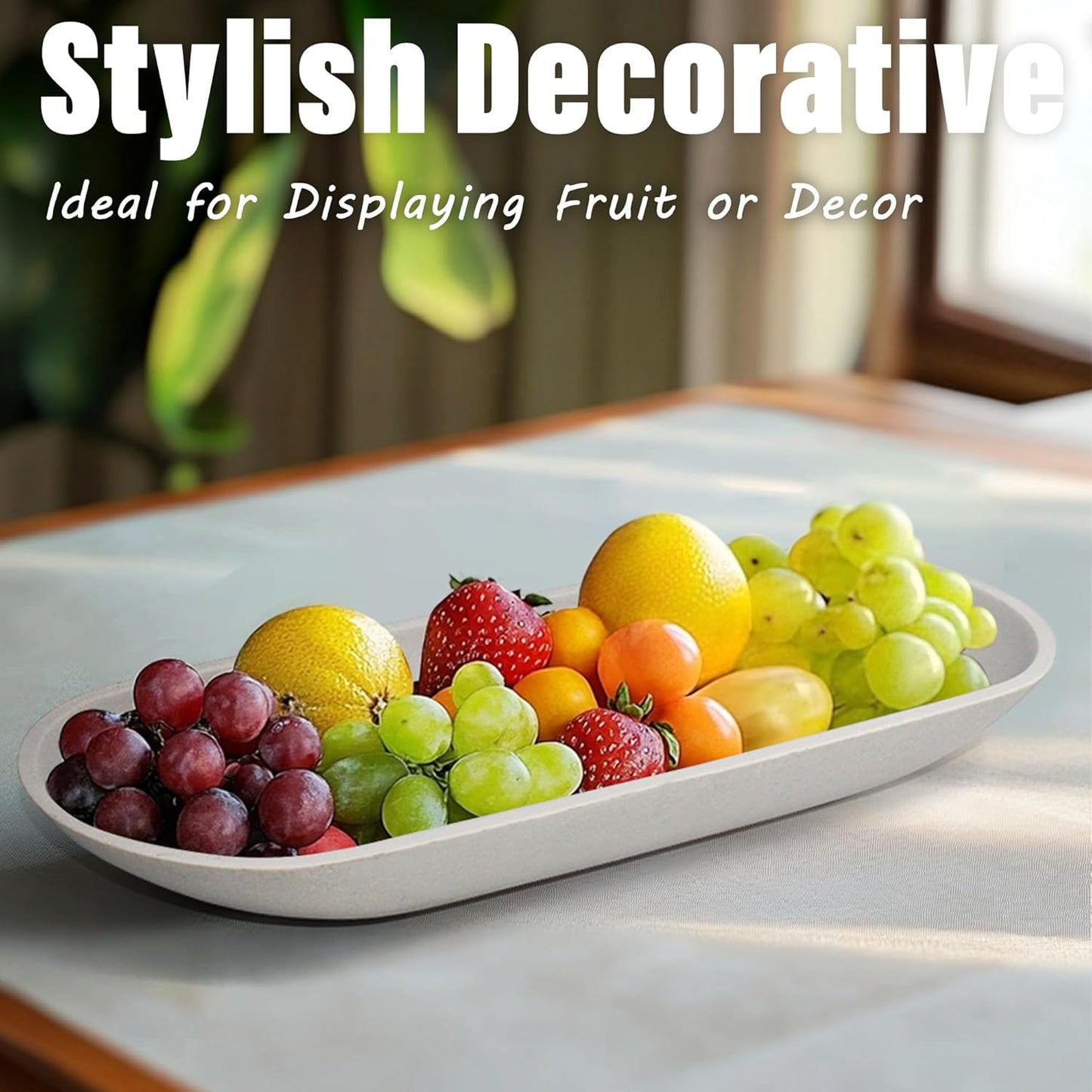 Large Decorative Bowl for Home Decor - Long Dough Bowls with Anti Slip Base for Table Centerpieces - Grey Minimalist Design Dough Decor Bowl for Coffee Table, Dining Table Centerpiece