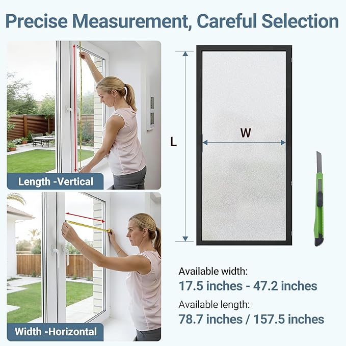Lovepea Pure Frosted Glass Window Privacy Film 24 Hour Two Way Privacy, Removable, Static Cling, Ideal for Privacy scenarios Such as Home Office Doors and Windows (17.5 x 157.5 Inch)