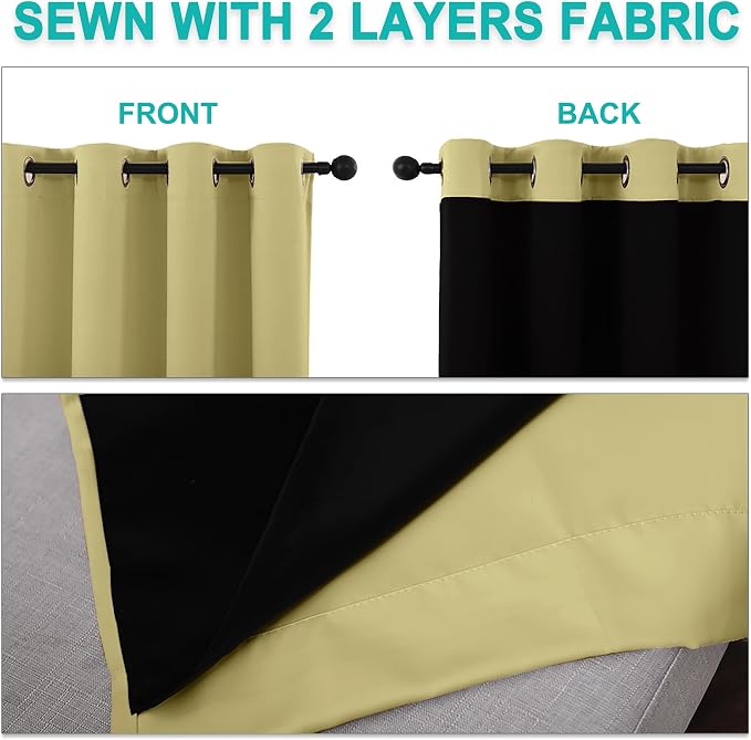 NICETOWN Paler Yellow Full Shade Curtain Panels, Pair of Energy Smart & Noise Blocking Out Blackout Drapes for Dining Room Window, Thermal Insulated Guest Room Lined Window Dressing(70 x 72 inch)