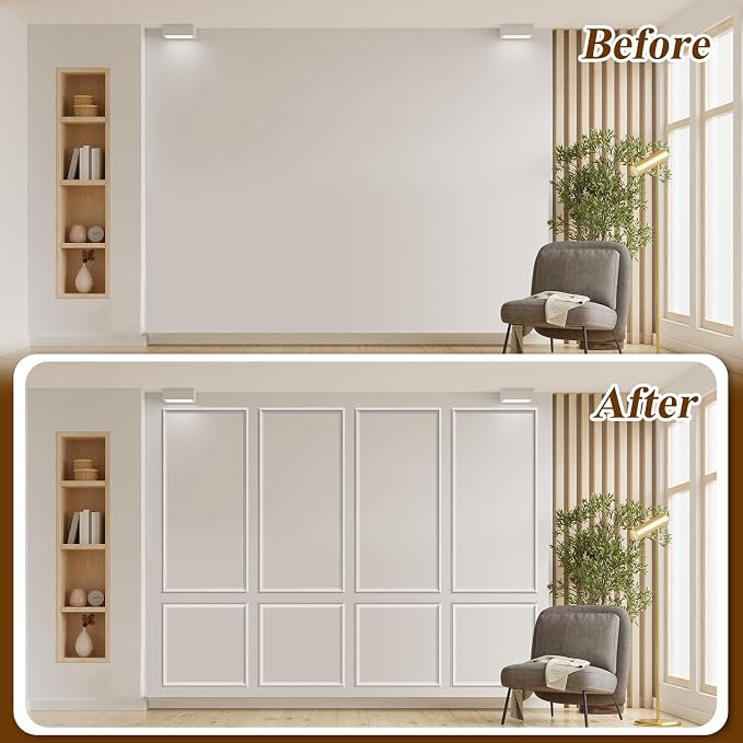 Pangda Peel and Stick Wall Molding Kit, 3D Premade Accent Molding Wainscoting Panel for Interior Wall Moulding Decor, Ready to Assemble Wainscoting Accent Panel(6 Set,24 x 54 in)