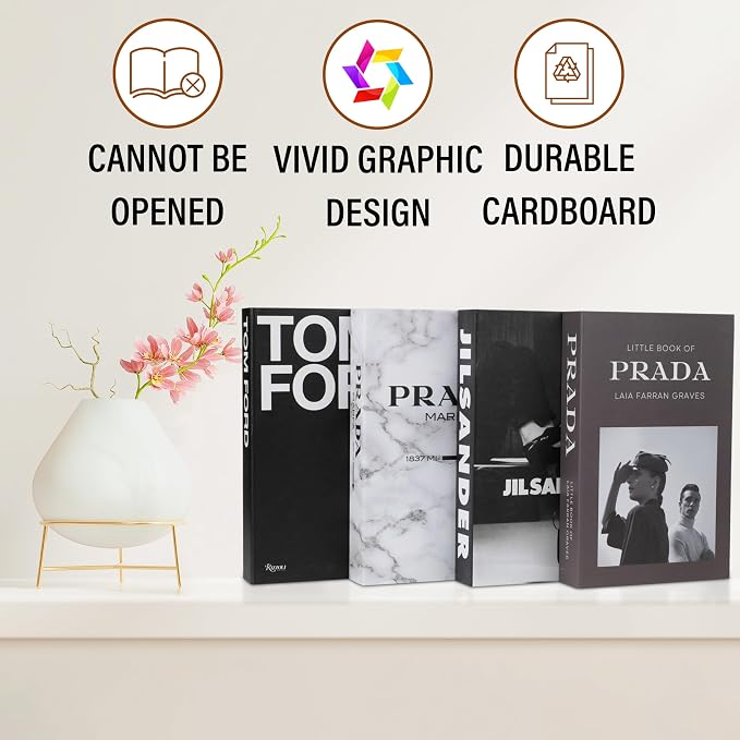 PROBENEX 4 Pcs Decorative Books | Faux Marble Cardboard Coffee Table Decor | Minimalist Modern Look - Not Real, No Pages Inside - Arrives Flat, Tool-Free 2-Min Setup