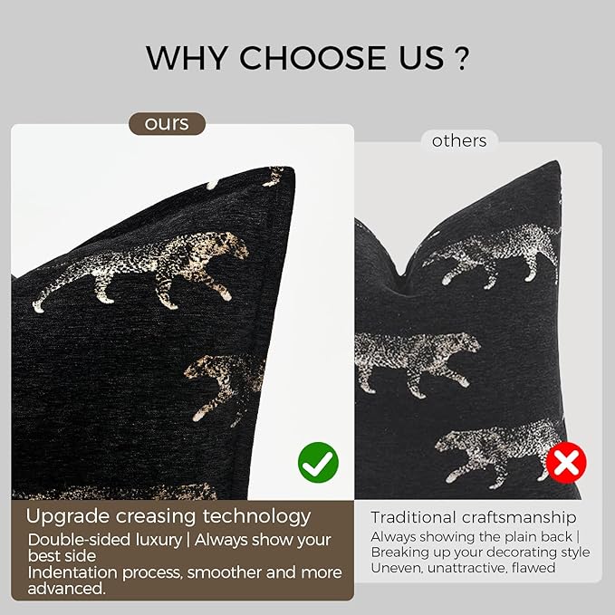 Double Sided Cheetah Pattern Throw Pillow Cover 22x22 Inch, Luxury Reversible Design Pillow Covers with Invisible Zipper for Sofa Bed Bedroom Living Room Home Decor