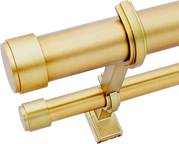 BlastHome® Non-Adjustable Luxury Double Curtain Rods for Windows, 1 ¼” Premium Rod Set, 4 1/2 foot Custom Fixed Length, Brushed Gold