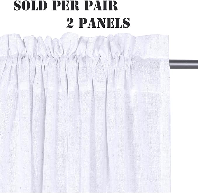 H.VERSAILTEX Linen Curtains Elegant Natural Linen Blended Curtains Energy Efficient Light Filtering Rod Pocket Window Treatments Panels for Living Room (Set of 2, Bright White, 52 inch W X 72 inch L)