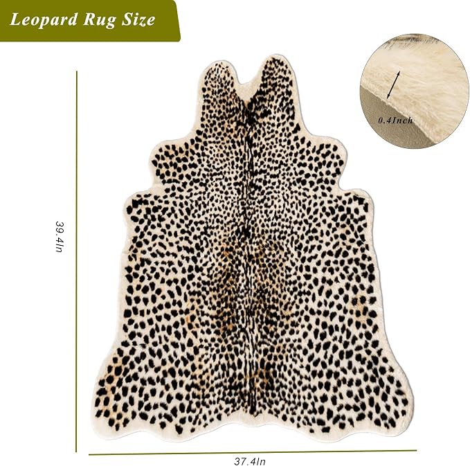 Leopard Print Rug, Faux Cowhide Cheetah Skin Rug Animal Printed Area Rug Carpet for Home Office, Livingroom, Bedroom