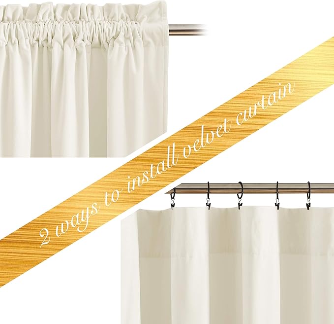 NICETOWN Thermal Insulated Ivory White Velvet Curtains 72 Inch Length, Heavy Duty Keep Warm Drapes Room Darkening Thermal Insulated Drapes for Patio Hall Villa, Bedroom Window Treatment, Set of 2