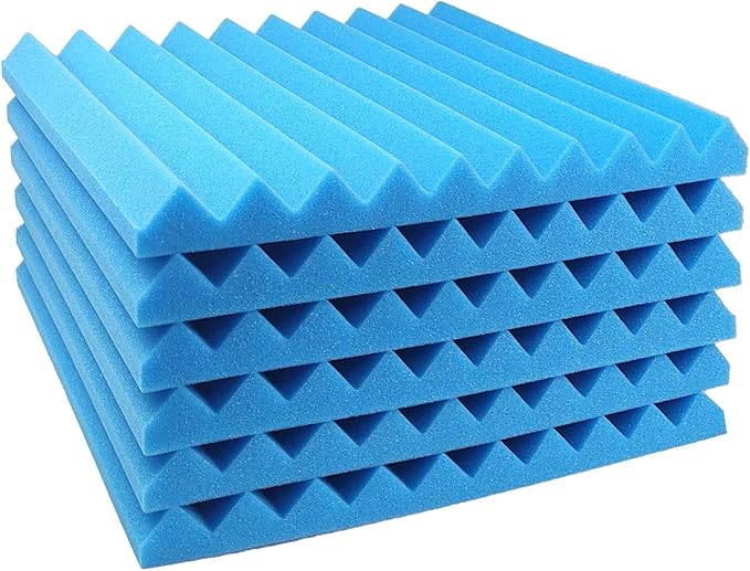 JBER 12 Pack Acoustic Foam Panels, 1" X 12" X 12" Studio Soundproofing Wedges Fire Resistant Sound Proof Padding Acoustic Treatment Foam (Blue)