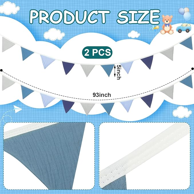 Oudain 2 Pcs Pennant Banner Flags Nursery Garland Triangle Bunting Flags Playroom Wall Decor Banner for Nursery Baby Shower Birthday Boho Wedding Party Event, Each 7.75 ft(Bright Color)