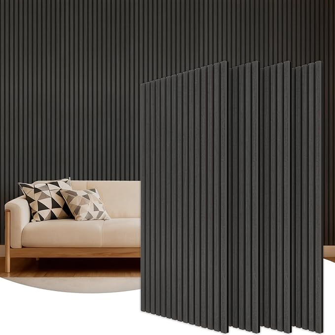 TONOR Wood Wall Panels for Interior Wall Decor, 4 Pack 47.2" x 23.6"(31ft²) Wood Slat Acoustic Panels, Soundproof Wall Panels for Noise Cancelling and Decoration, Living Room, Bedroom, Office, Black