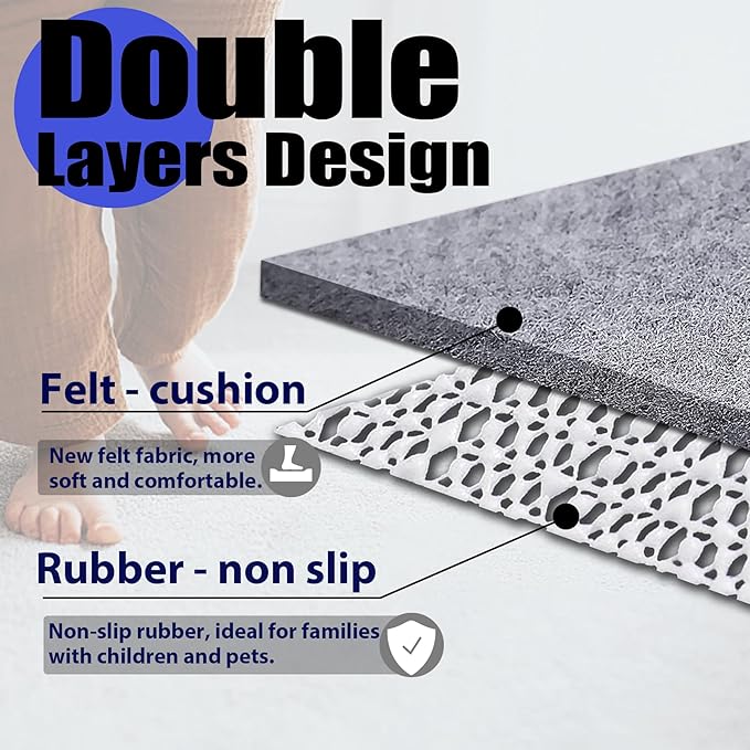 Non Slip Rug Pad Grippers - 5x8 Ft, 1/4" Thick, Felt + Rubber Double Layers Area Carpet Mat Tap, Provides Protection and Cushioning for Hardwood or Tile Floors