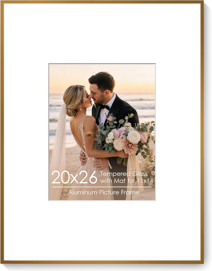 Signature Picture Frame 20x26, Aluminum Signable Frame with Glass, Bronze | Warm Bronze Signable Frame with 11x14 for Wedding, Graduation, Birthday & Baby Shower Guest Book| Real Glass & Wall Kit