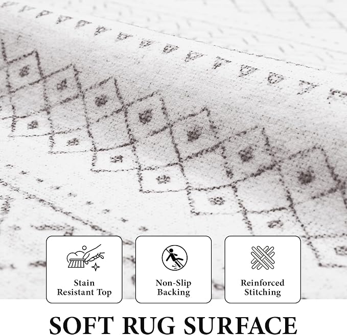 Runner Rug 2x8 Boho Geometric Area Rugs: Washable Kitchen Rug, Soft Non Slip Moroccan Long Hallway Rugs for Bedroom Bathroom Laundry Entryway Staircase Foyer(Dark Grey,2X8)