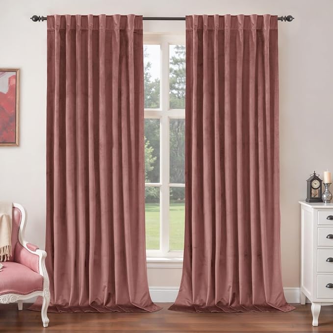 BGment Velvet Curtains 84 Inches for Living Room, Dusty Rose Pink Velvet Curtains Thermal Insulated Soundproof Room Darkening Luxury Drapes with Back Tab and Rod Pocket, 2 Panels, 60 x 84 Inch