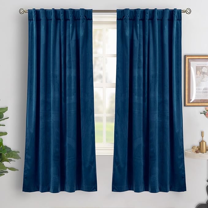 BGment Dark Blue Blackout Velvet Curtains for Bedroom, Thermal Insulated Noise Reducing Room Darkening Super Soft Window Curtains with Back Tab and Rod Pocket for Living Room, 2 Panels, 52 x 72 Inch