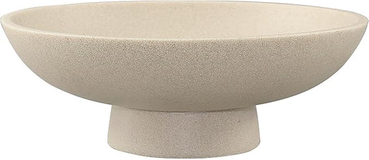 LIN CHUAN Modern Resin Pedestal Bowl – Large Fruit Bowl for Kitchen Counter, Catch All Bowl for Entryway Table, Stylish Key Bowl & Dining Centerpiece, Beige