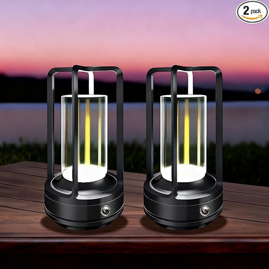 Set of 2 Cordless Table Lamps, LED Rechargeable Table Lamp with 3 Color Stepless Dimmable, Indoor/Outdoor Table lamp for Patio/Camping/Bar/Coffee/Restaurant/Bathroom (Black 2 Pcs)
