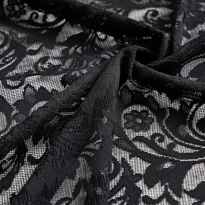 ALIGOGO Black Floral Valances for Windows Halloween Victorian Scalloped Sheer Valance Curtain for Bathroom Door Basement Windows Lace Window Toppers Boho/Goth/Dark Kitchen Decor, 52" x 18", 1 Pcs