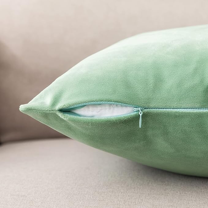 NiNi ALL Decorative Throw Pillow Covers Velvet 28x28 Inch Pack of 2 Sage Green Cushion Covers Soft for Couch Sofa Bedroom Living Room Outdoor