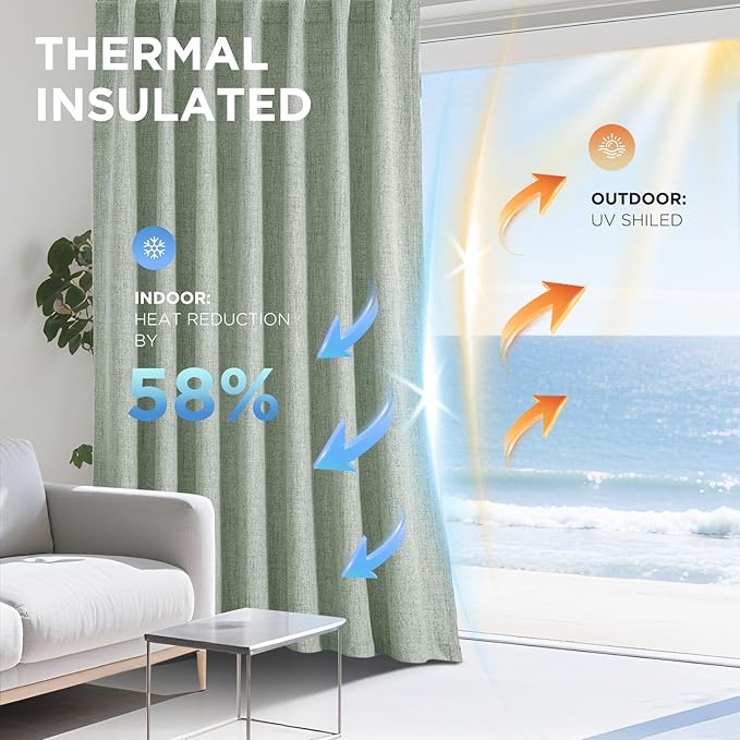 Joydeco Blackout Curtains for Bedroom - 100% Light Blocking 2 Panels Sage Green Drapes 66"W x 108"L, Thermal Insulated Room Darkening Curtains, Linen Textured for Living Room, Rod Pocket & Back Tabs