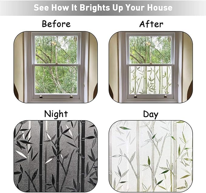 Lemon Cloud Window Privacy Film, Stained Glass Window Film Static Cling, Bamboo Decorative Frosting Opaque Coverings, Day and Night Privacy Removable Sun Heat Blocking for Home Office, 23.6" x 157.4"
