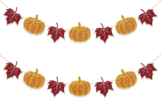 Fall Decorations Home Thanksgiving decor - Pumpkin and Maple Leaves Sign Fall Autumn Harvest Garland Hanging Bunting Banner(Pre-Strung)