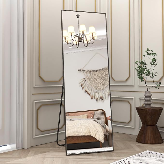 BEAUTYPEAK Full Length Mirror 64"x21" Nano Glass, Standing Rectangle Floor Mirrors Body Dressing Wall-Mounted for Living Room, Bedroom, Black