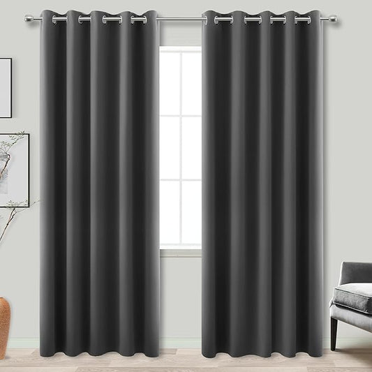 KOUFALL Grey Wide Curtains for Windows,Extra Width 60 x 84 Inch Long,100% Blackout Curtain Blinds for Bedroom Living Room,5 x 7 5x7 FT,Dark Gray