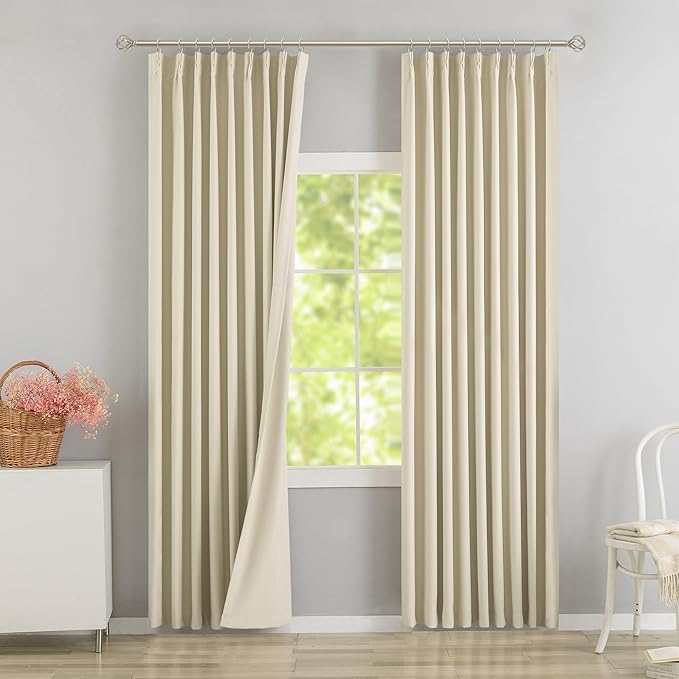 DONREN Cream Pinch Pleated Blackout Curtains with Hooks - 78 inch Length Room Darkening Thermal Insulated Window Curtain Drapes for Living Room Bedroom Set of 2 Panels 40" Wx78 L