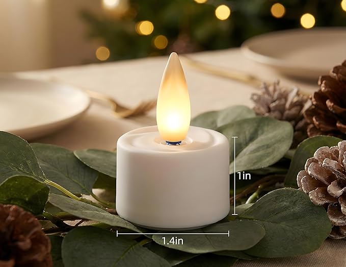 Rechargeable Flameless Tealights Candle with Remote Timer, 3D Moving Flame Real Wax Led Tealight Candles (White, 1.4in)