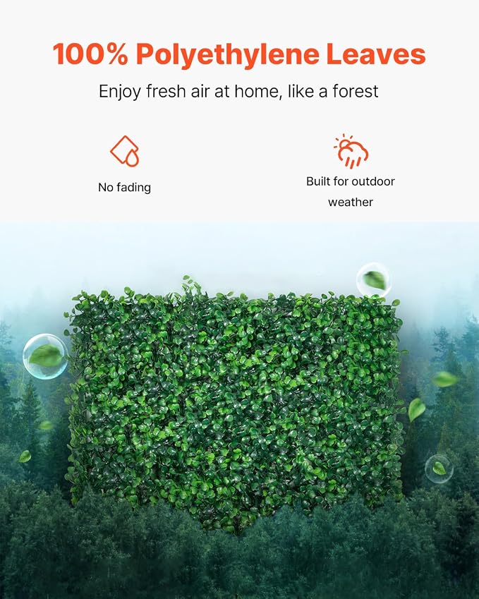 VEVOR Artificial Boxwood Panel, Green, 20x20 in, 24pcs | 1.6 in Sun Protected Boxwood Hedge Wall Panels, for Privacy Fence Decor Indoor Outdoor Garden Backyard