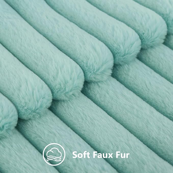 decorUhome Fall Cozy Faux Fur Throw Pillow Covers 12x20 Set of 2 Decorative Soft Plush Striped Lumbar Modern Farmhouse Boho Couch Pillow Cases with Velvet Back for Sofa Bed Living Room, Aqua