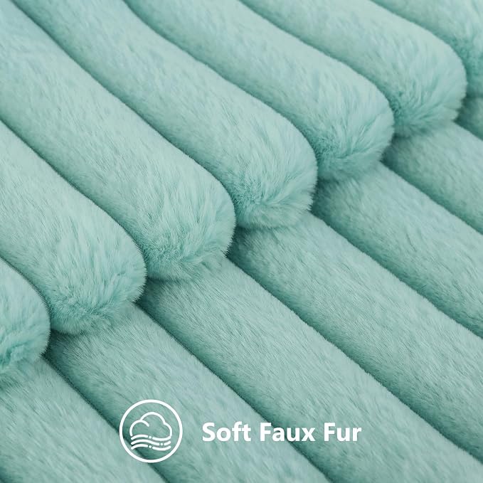 decorUhome Fall Cozy Faux Fur Throw Pillow Covers 26x26 Set of 2 Decorative Soft Plush Striped Modern Farmhouse Boho Couch Euro Sham Pillow Cases with Velvet Back for Sofa Bed Living Room, Aqua