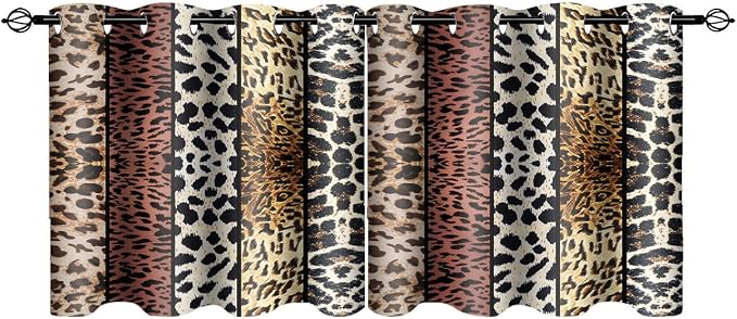 Wild Animal Print Curtain, Room Darkening Thermal Insulated Blackout Leopard Boa Window Drapes with Grommets for Living, Dining, Bedroom, Brown Leopard Print, 52"x 24", 2 Panels