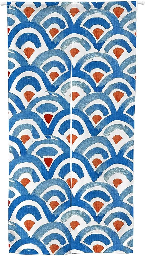 Ofat Home Design Japanese Doorway Curtain Blue Scale Traditional Painting Red-Crowned Cranes Noren Curtain 33.5"x 59" Door Curtain for Kitchen Bistro Partition