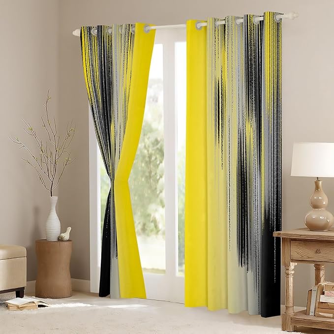 jejeloiu Yellow and Black Curtains for Bedroom Living Room (2 Panels, 52 x 96 Inch) Modern Art Blackout Curtains for Kids Adults Messy Rust Darkening Drapes Gradient Stryle Window Treatments s