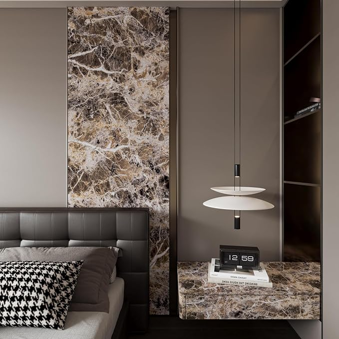 BAYYA Extra Wide Marble Granite Peel and Stick Wallpaper Brown Thicken Waterproof Self-Adhesive 31.5x354inch Dark Countertop Contact Paper for Kitchen Bathroom DIY Wall Stickers Marble Vinyl Wrap