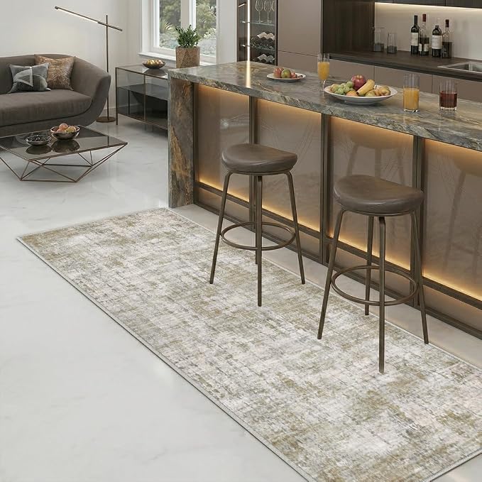 2x6 Rug for Entryway Hallway-No Slip Soft Carpets Modern Abstract Indoor Floor Stain Resistant Carpet for Bedroom Dining Room Farmhouse Nursery Home Office Tan