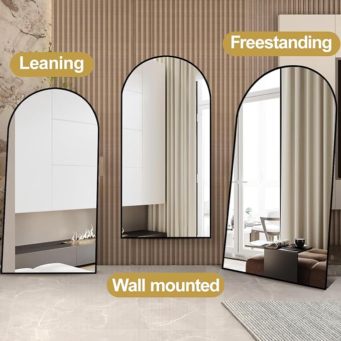 Prywot Full Length Mirror, Oversized 81"x41" Arched-Top Floor Mirror, Free Standing Mirrors, Modern Full Body Mirrors with Aluminum Alloy Frame for Bedroom,Living Room, Black