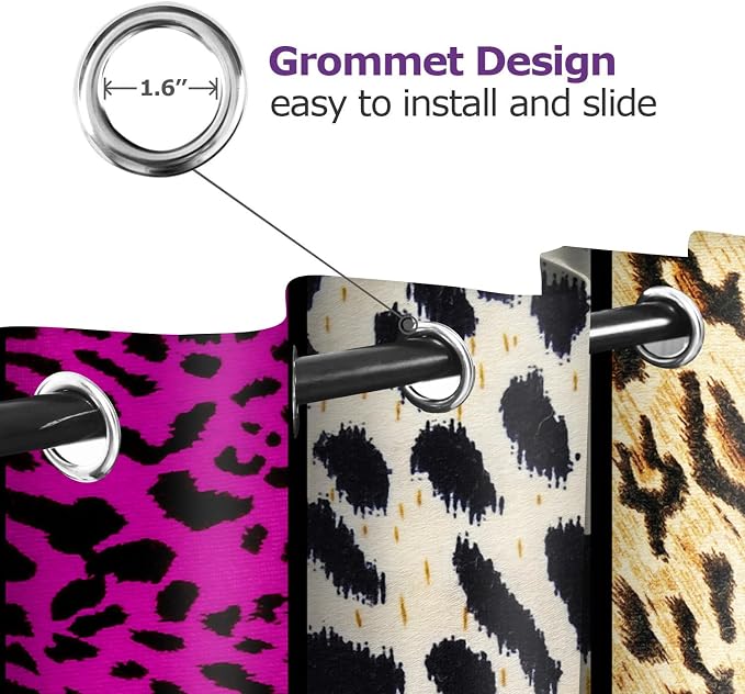 Wild Animal Print Curtain, Room Darkening Thermal Insulated Blackout Leopard Boa Window Drapes with Grommets for Living, Dining, Bedroom, Hot Pink Leopard Print, 52"x 63", 2 Panels