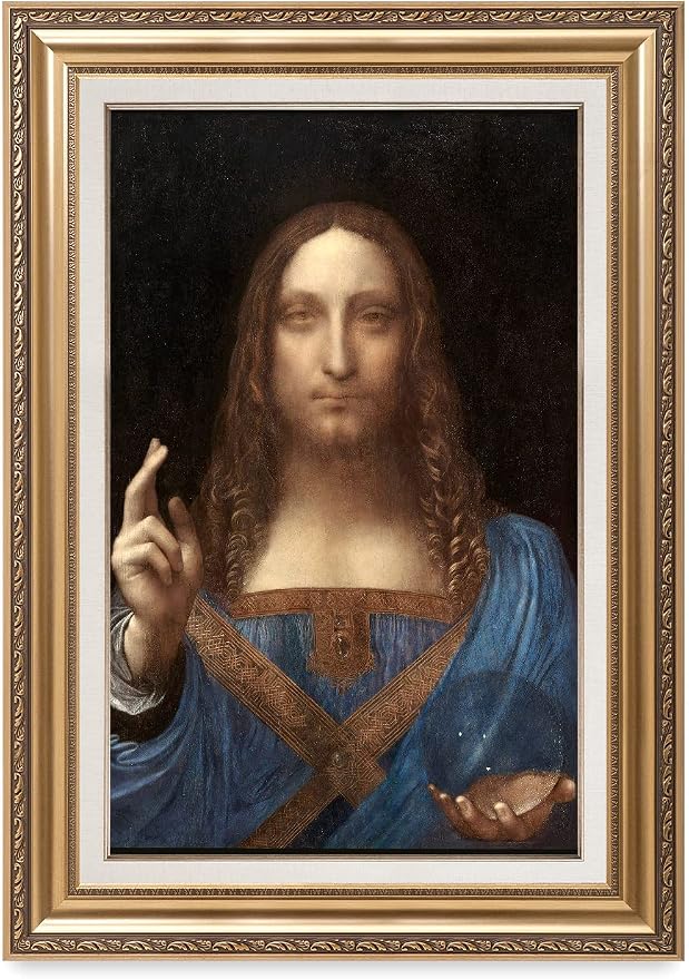 DECORARTS - Portrait Of Christ in Salvator Mundi by Leonardo Da Vinci. World Famous Painting Reproduction. Giclee Prints in Classic Golden Frame Ready to Hang