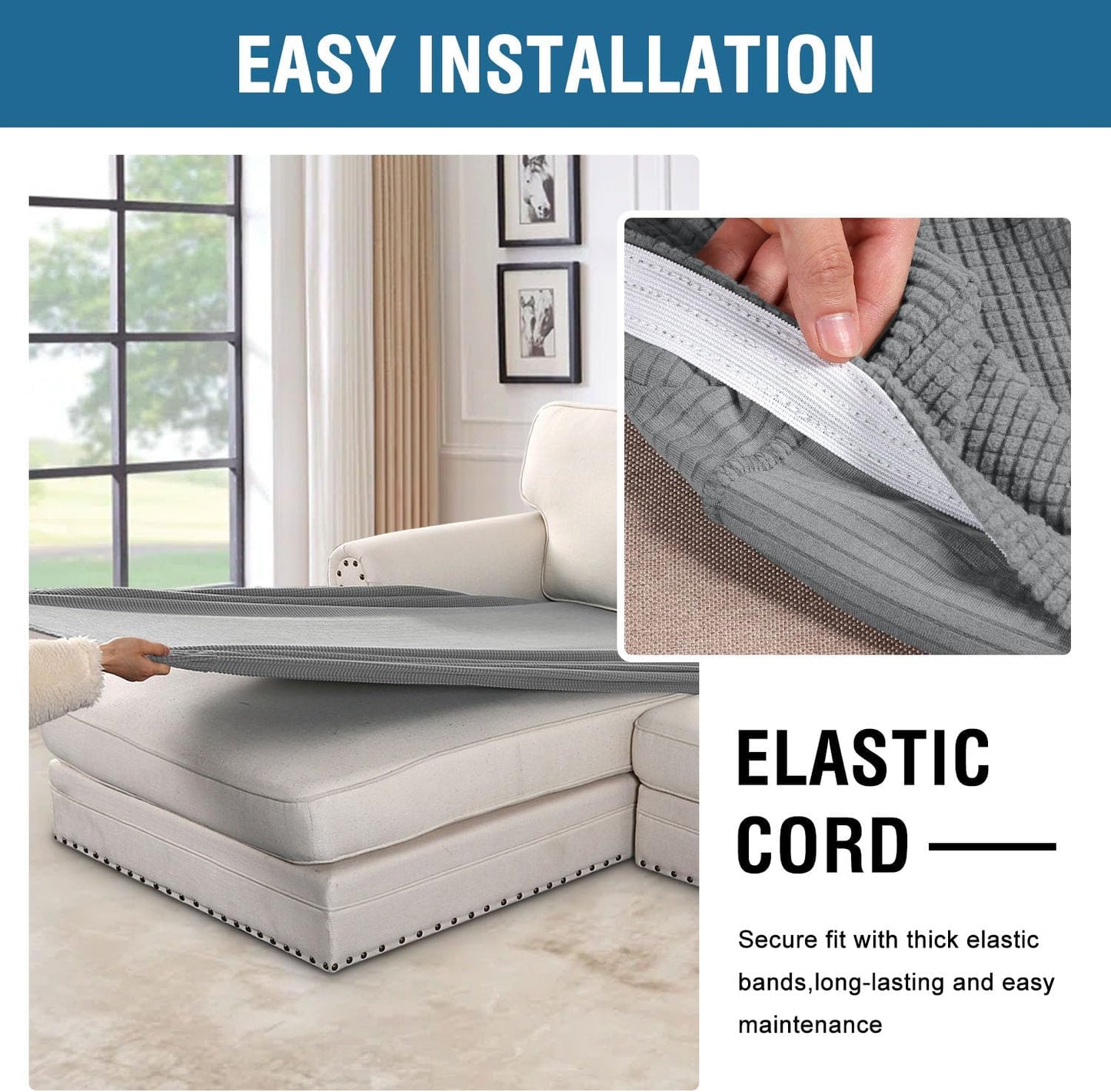 H.VERSAILTEX Super Stretch Individual Chaise Cover Sectional Couch Covers for L Shaped Sofa Both Left/Right Featuring Thick Jacquard Textured Twill Fabric (1 Piece Chaise Cover, Dove)