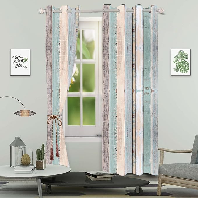 Rustic Wood Barn Door Curtains Vintage Farm Style Colorful Wooden Planks Window Curtains Wood Boards Room Darkening Window Drapes for Living Room Bedroom,42x108 inch,2 Panels