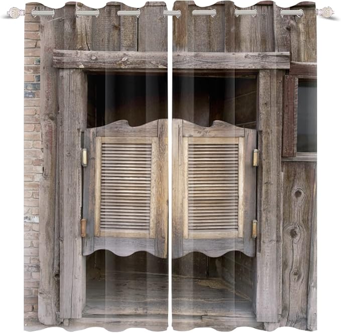 Rustic Curtains Antique Old Wooden Barn Door Window Curtains Vintage Wood Plank Aged Door Garage Door Abandoned Farmhouse Rural Farm Living Room Bedroom Window Drapes,53x96 inch,2 Panels