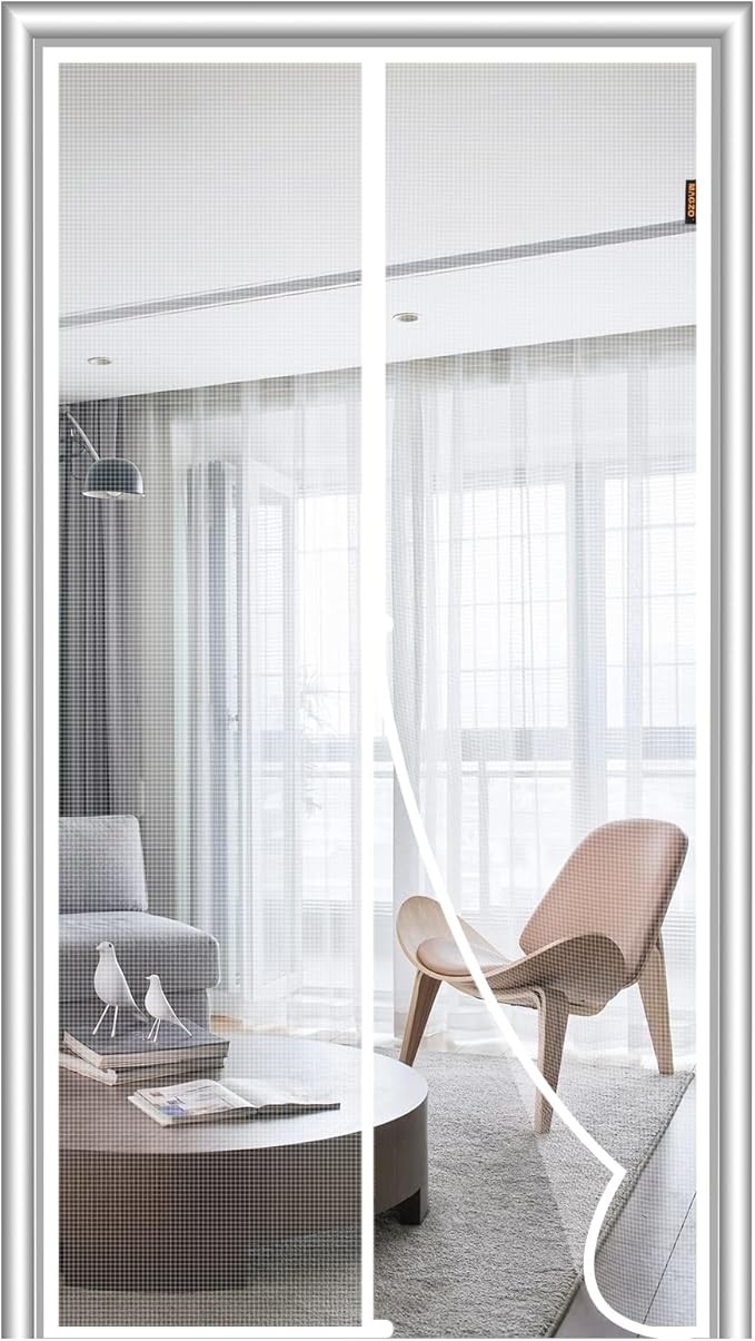 Magnetic Screen Doors, Fits 36'' x 82'' Door, Upgraded Scratch-Proof Polyester, Keep Annoying Creatures Out, Pet Friendly, Walk Through, Self Closing, No-Drill, Suitable for Sliding/Patio Doors, White