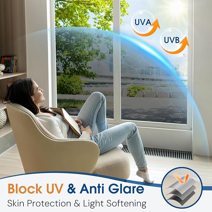 Homein One Way Privacy Window Film with Tool Window Tint for Home Heat Control Sun Blocking Anti UV Mirror Reflective Covering See Out Not in Static Cling No Glue Black-Sliver 23.6" x 78.7"