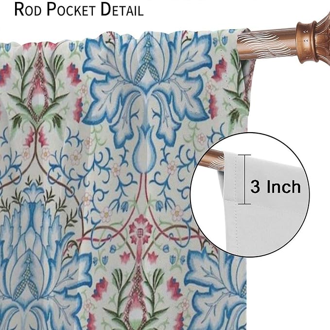 William Morris Floral Blackout Window Curtains, Watercolor Vintage Flower Art Style Printed Window Drapes, for Living Room Bedroom 31.5(W)*72(L) 2 Panels