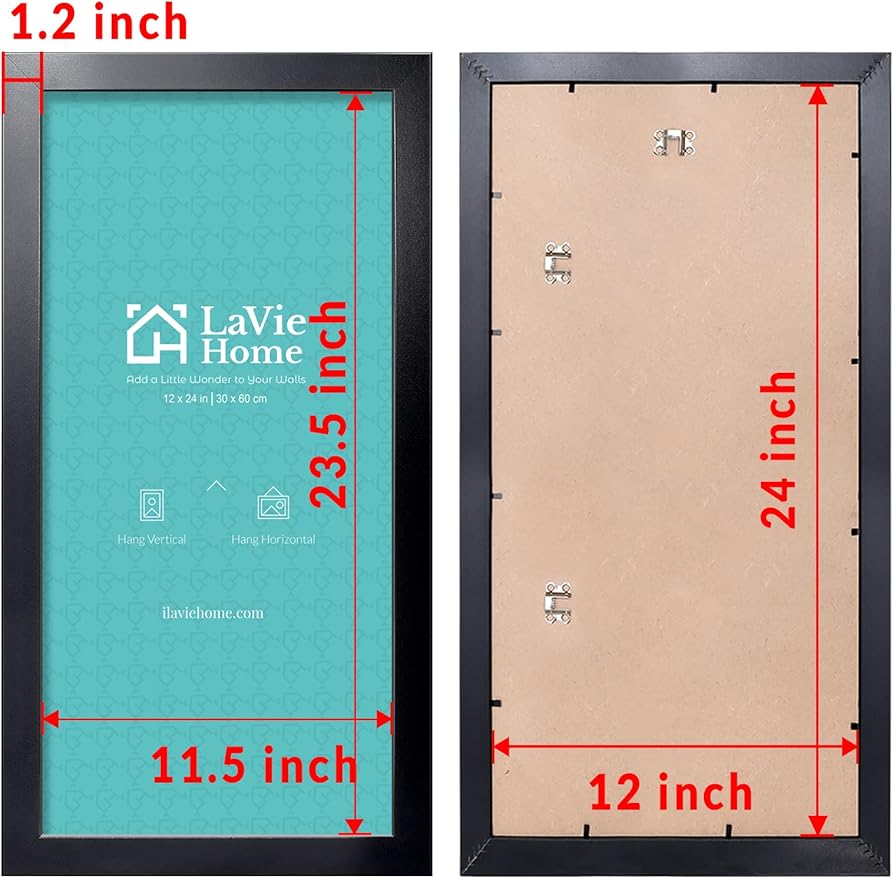 LaVie Home 12x24 Picture Frame Black, Panoramic Picture Frame for Wall Decoration, Classic Black Minimalist Style Suitable for Decorating Houses, Offices, Hotels（1 Pack）
