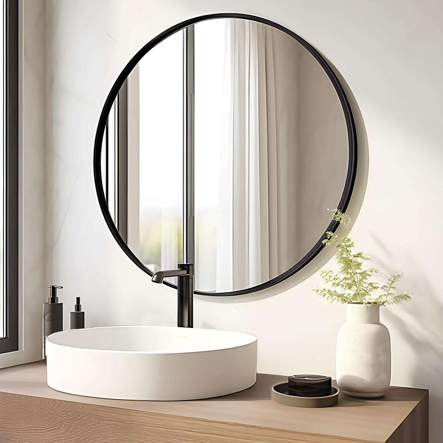 Fabuday Large Black Circle Mirror 36 Inch - Big Wall Round Mirror for Bathroom, Living Room, Bedroom, Hallyway, Matte Frame Metal Mirrors