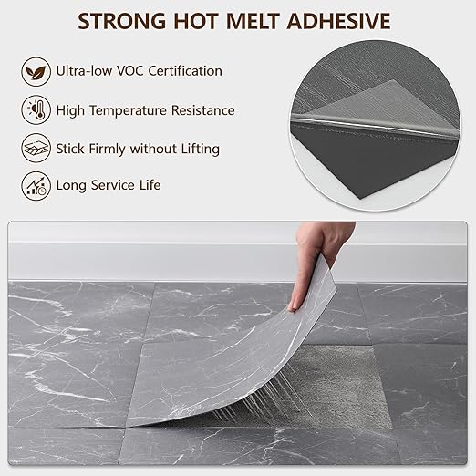 Peel and Stick Floor Tile, 20-Pack 12" x 12" Vinyl Flooring, Waterproof Self-Adhesive Luxury Vinyl Tiles, Easy DIY for Living Room, Kitchen, Dinning Room, RV, Cover 20 Sq. Dark Gray Crackle Marble